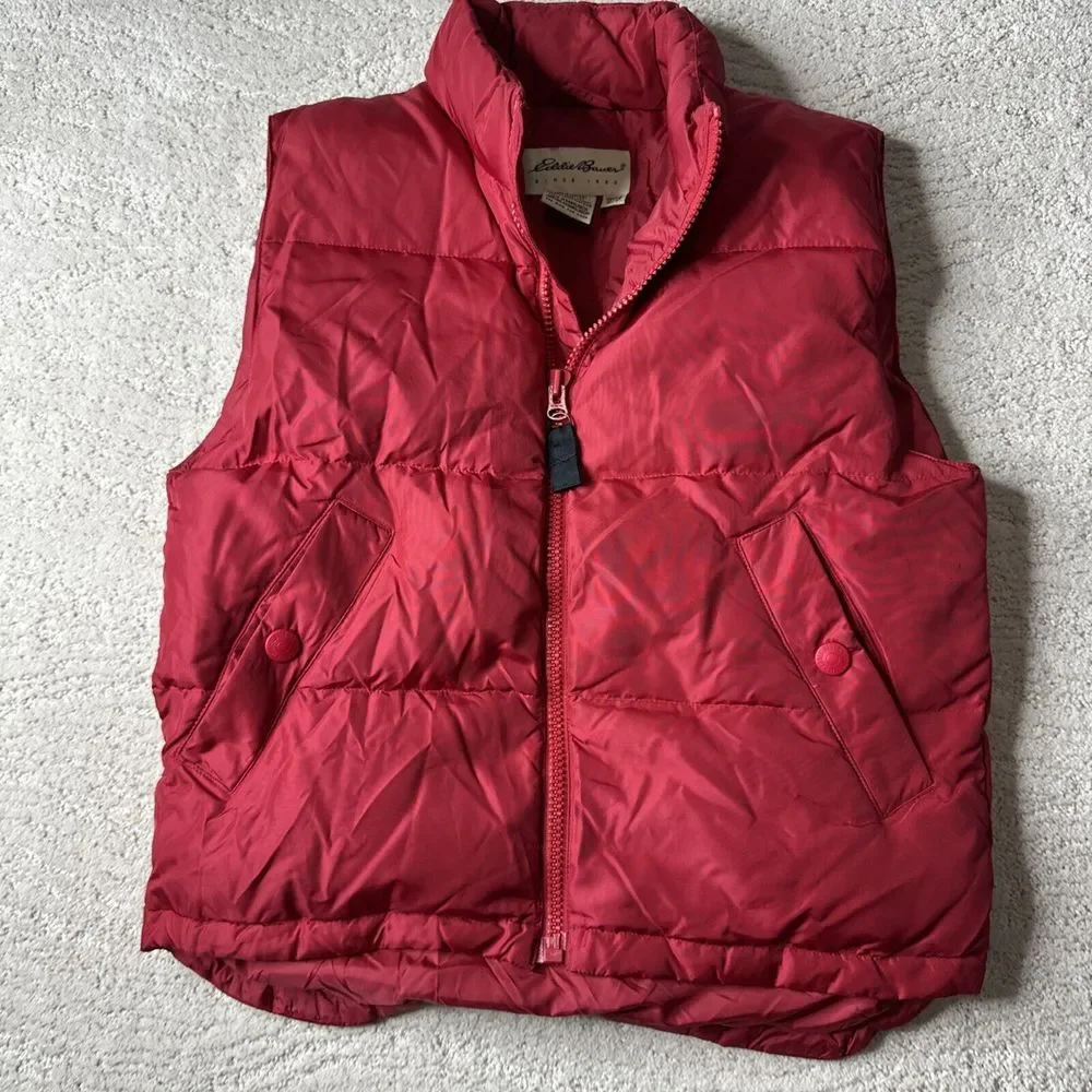 Women's Eddie Bauer Size Small Red Puffer Goose Down Full‎ Zip Vest